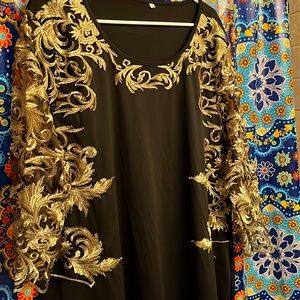 Formal 3XL Black with Gold Lace MIDI Dress.